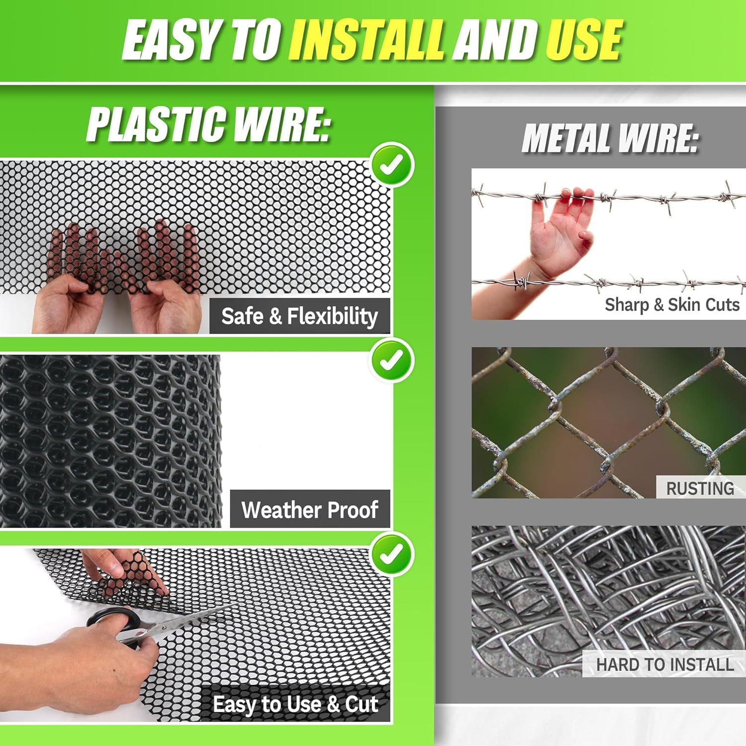 Plastic Wire Mesh Fence 40 X 300CM Roll - Ideal for Poultry, Dogs, Rabbit, Snake Barrier & Gardening - Durable Plastic Chicken Wire Mesh (Black) image number 3