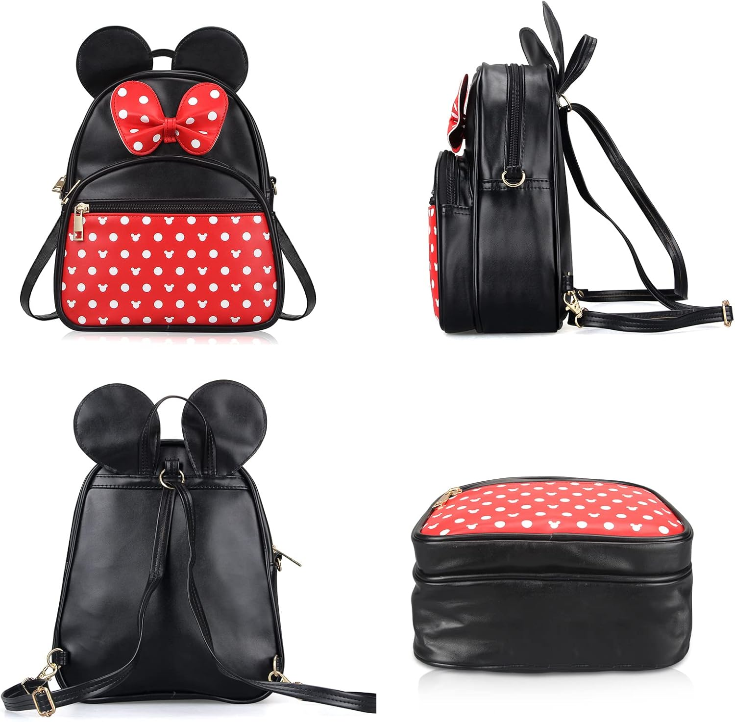 Disney Leather Backpack for Girl Bowknot Polka Dot Cute Minnie Mouse Backpacks for Toddler Little Girl Backpack Kids Backpack image number 3
