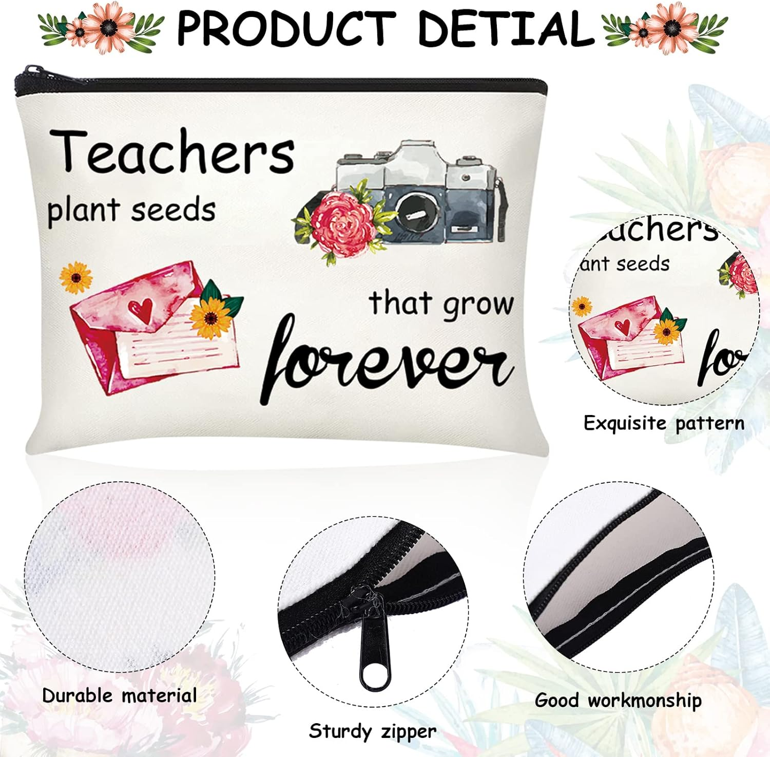 Buryeah 6 Pcs Teacher Appreciation Gifts Teacher Canvas Cosmetic Makeup Bags Toiletry Bag with Zipper for Travel Holiday Bulk(Retro) image number 1