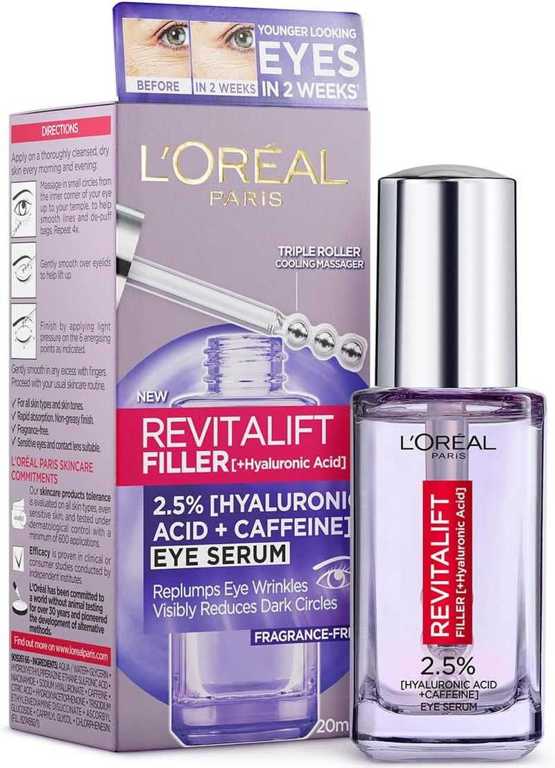 L&rsquo;Or&eacute;al Paris Eye Serum, Energising & Smoothing, Revitalift Filler 2.5% Hyaluronic Acid + Caffeine, 20 Ml image number 6
