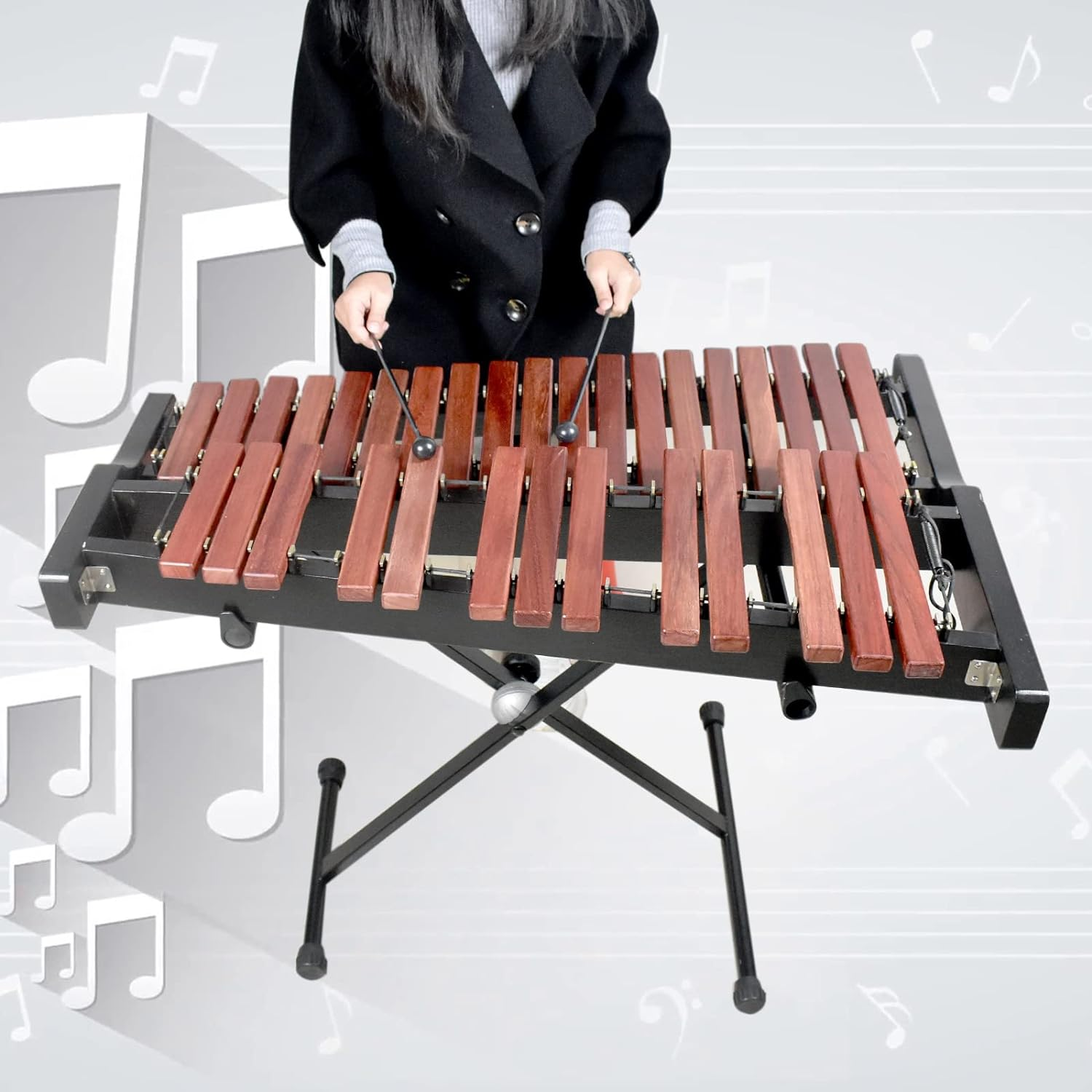 Voodans 32 Note Xylophone Professional Wooden Glockenspiel Xylophone with Mallet and Adjustable Stand image number 2