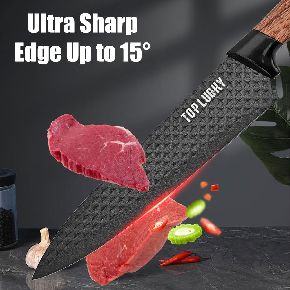 Kitchen Knife Set,6-Pieces Black Sharp Knife Set for Kitchen, Non-Stick Non-Slip Stainless Steel Chef Knife Set with Universal Knife Block Suitable for Home Restaurant (Wood Grain Black) image number 5