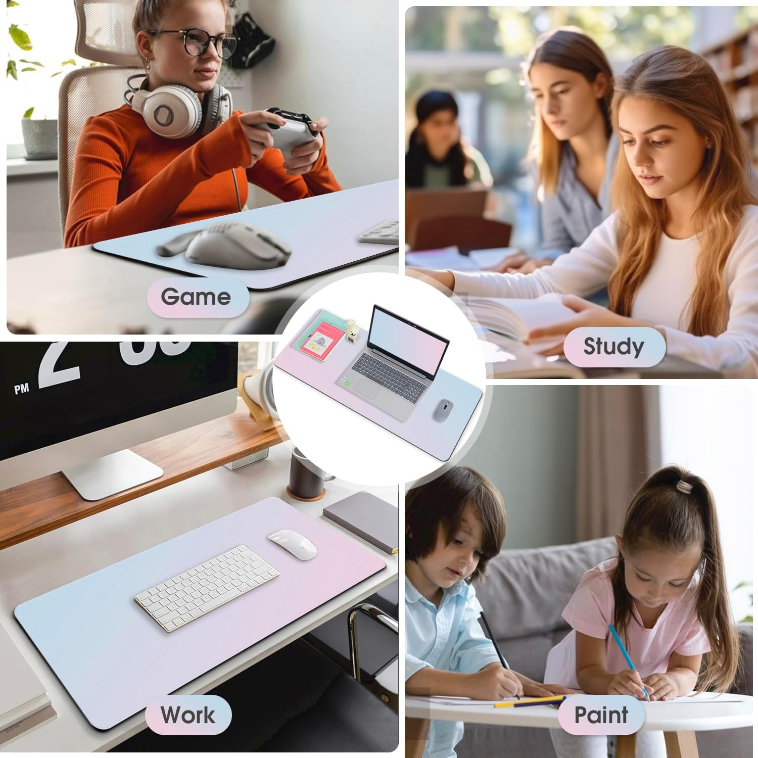 Chamgeco Large Gaming Mouse Pad with Stitched Edges, Desk Mat Desk Pad Mouse Pads with Anti-Slip Rubber Base, Desk Protector Mousepad for Computer Keyboard Laptop Home Office Decor (Color 1, 90*40CM) image number 4