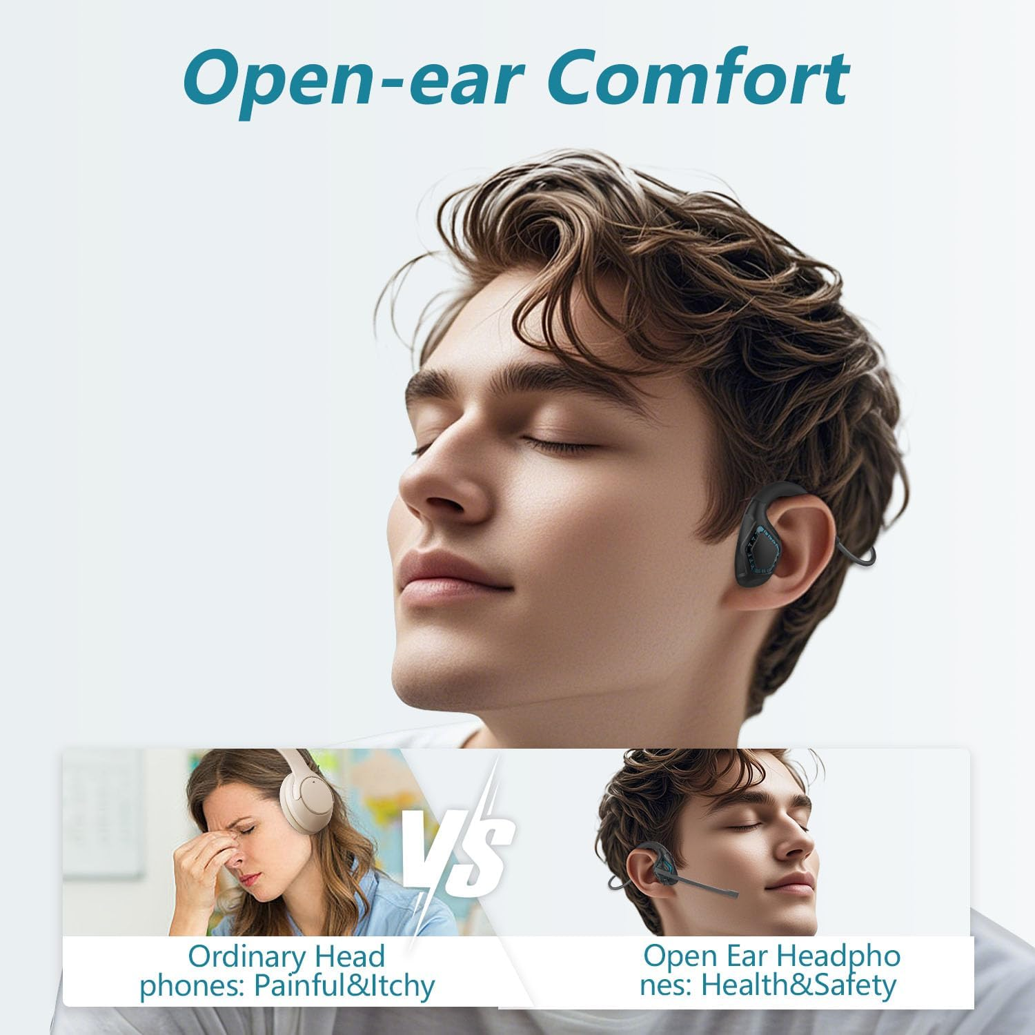 BANIGIPA Bluetooth Headset with Boom Microphone, Open Ear Headphones W/Noise Canceling Mic, Wireless Headset for Phone Laptop PC Computer, Light and Comfortable for Office Meeting Home Working-10 Hrs image number 6