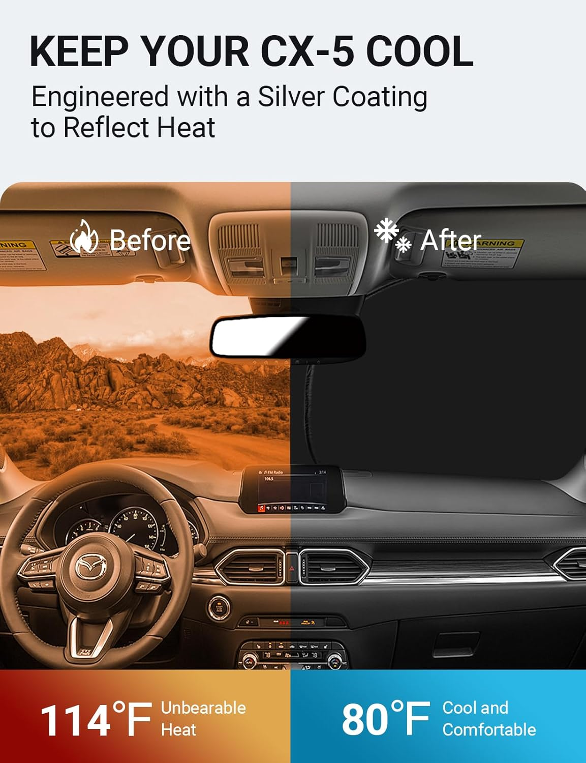 Proadsy Front Windshield Sun Shade Foldable Sunshade Protector Custom Fit 2017-2024 Mazda CX5 CX-5, Sport, Touring, Grand Touring, 4 Door Crossover Accessories 2024 Upgrade image number 2