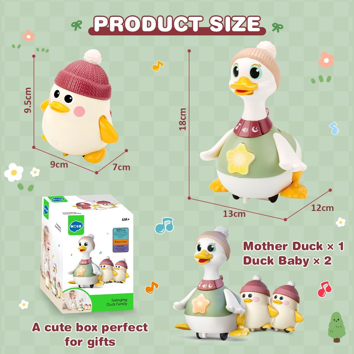 Kaekid Baby Toys 6-12 Months Musical Dancing Duck Toy Set with Music & Lights, Tummy Time Toys, Crawling and Interaction Modes, 1 Year Old Girl Boy Baby Christmas Birthday Gifts image number 6