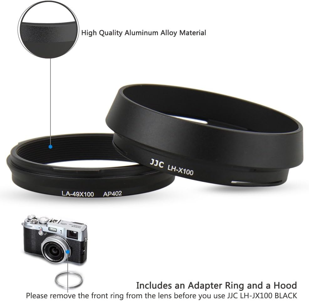 JJC Aluminium Alloy LH-X100 Lens Hood Shade Protector with Adapter Ring for Fujifilm Fuji X100VI X100V X100F X100T X100S X100 X70 Camera, Replaces LH-X100 Lens Hood & AR-X100 Adapter Ring - Black image number 5