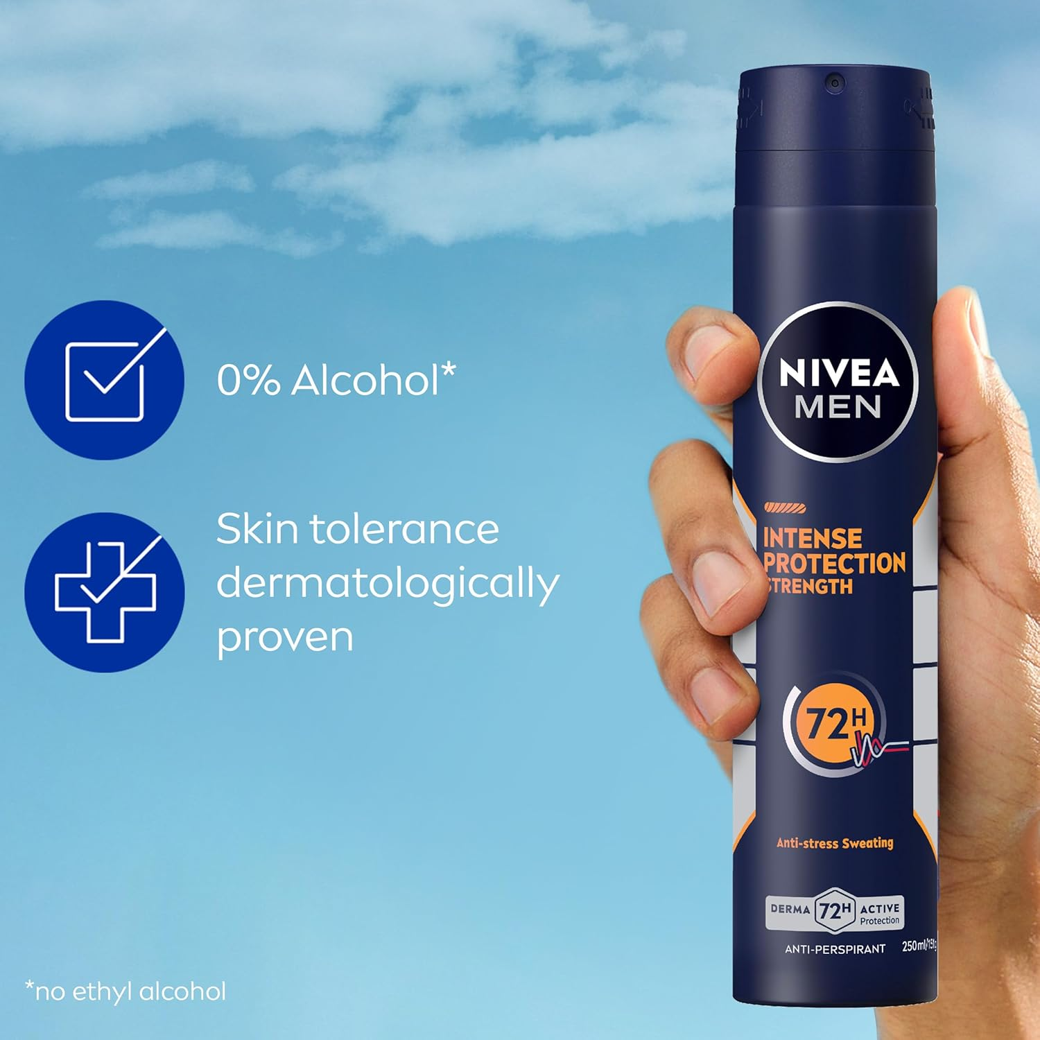 NIVEA MEN Intense Protection Strength Anti-Perspirant Aerosol 250Ml | with Zinc Complex | 72-Hour Anti-Perspirant | Quick Dry Formula | Suitable for Sensitive Skin (Pack of 2) image number 4