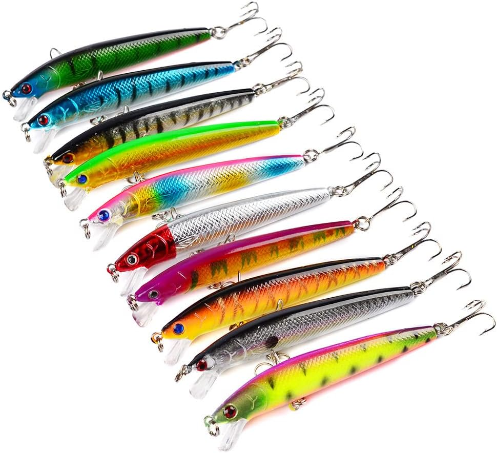 Origlam 10Pcs Minnow Fishing Lures Crankbaits, Fishing Hard Baits Swimbaits, Minnow Lures Topwater Lures Baits image number 3