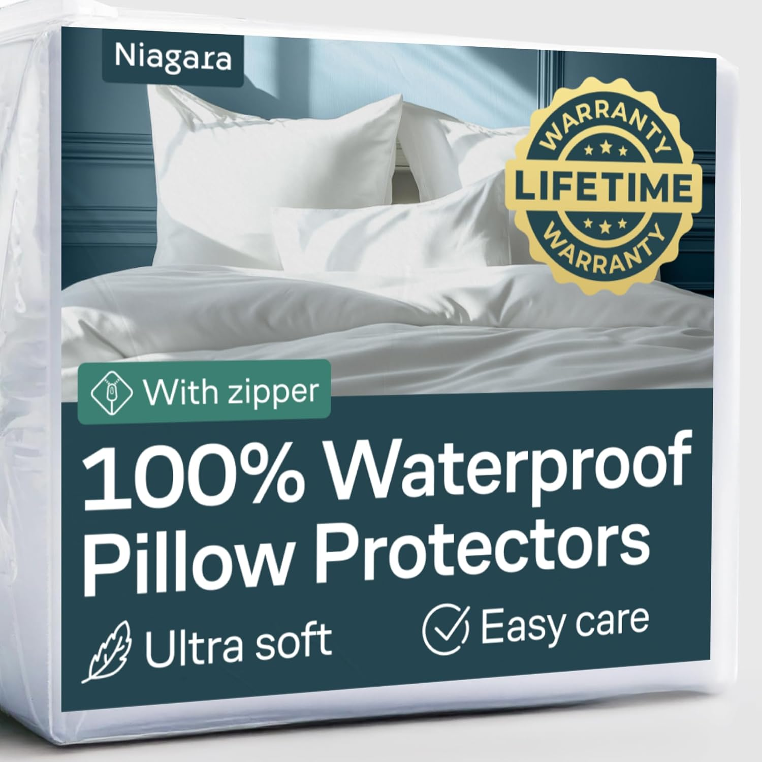 Niagara Sleep Solution Waterproof Pillow Protectors King 4 Pack anti Allergy Smooth Zipper Dust Mite Premium Bed Bug Encasement Hypoallergenic Covers Quiet Cases Set White Soft image number 5