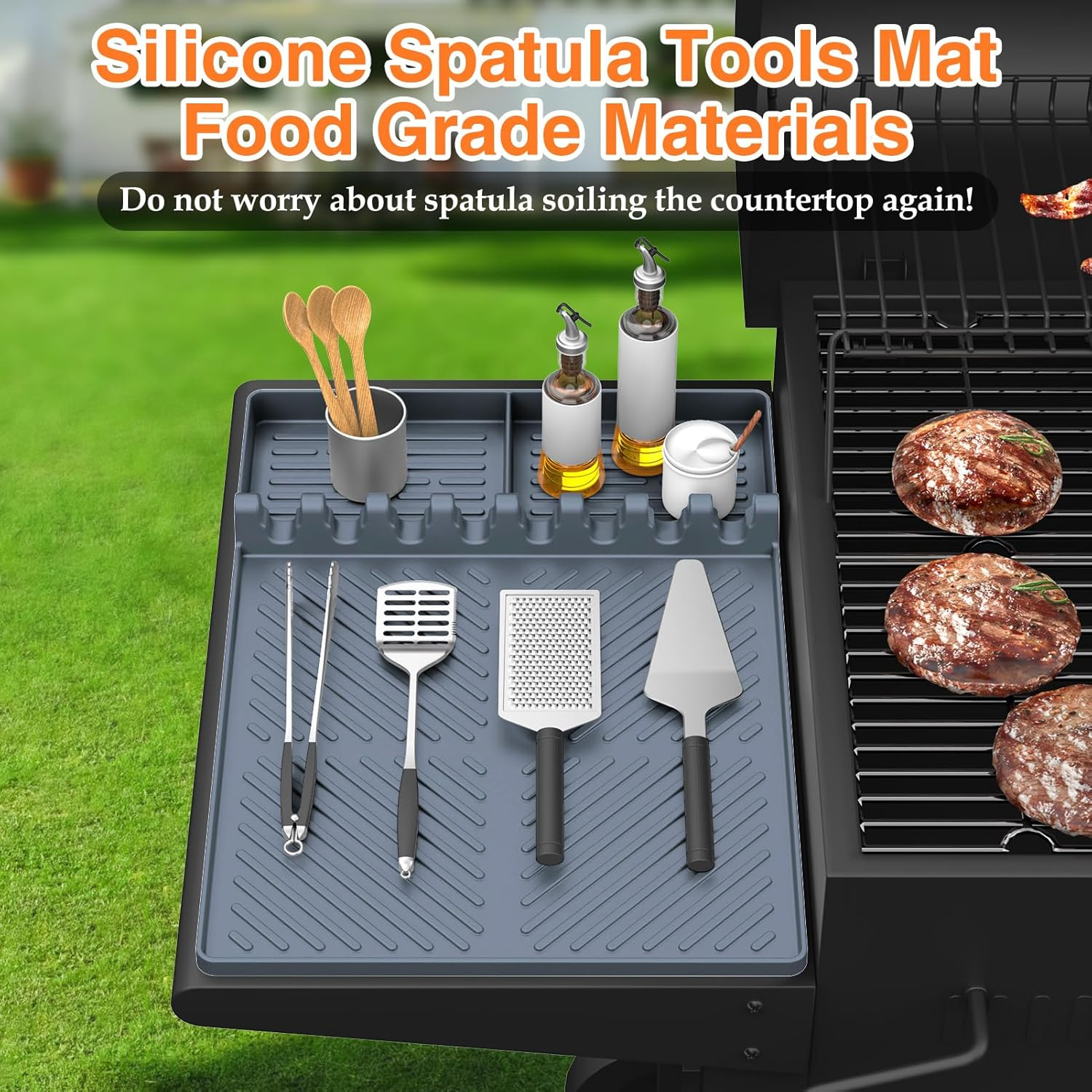 Silicone Griddle Tools Mat for Blackstone, Griddle Accessories Side Shelf Mat Grill Pad with Drip Pad (Grey) image number 6