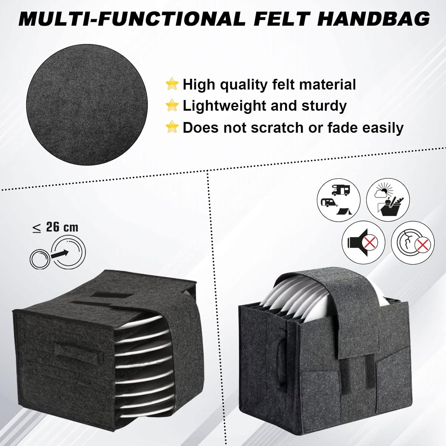 Qivine Caravan Plate Holder - Motorhome Kitchen Cupboard Storage for 8 Plates, Camping Dinnerware Storage, Felt Storage Solutions for Campervan, Boat image number 2