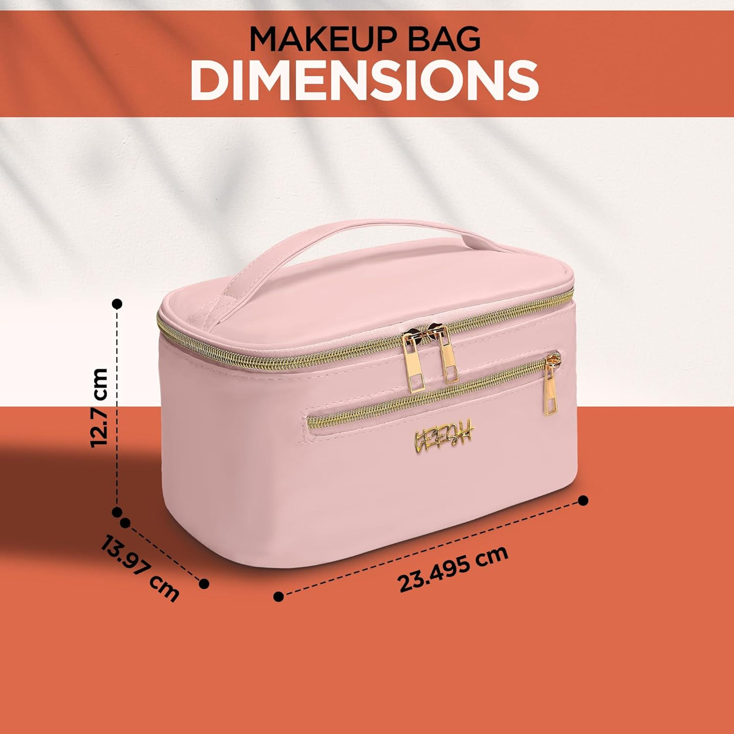 Leesh & CO Makeup Bag - Large Travel Cosmetic Organizer with Brush Holders for Women - Eco-Friendly Vegan Leather, Waterproof & Durable Cosmetics Bag - Perfect for Toiletries, Beauty Products (Pink) image number 5