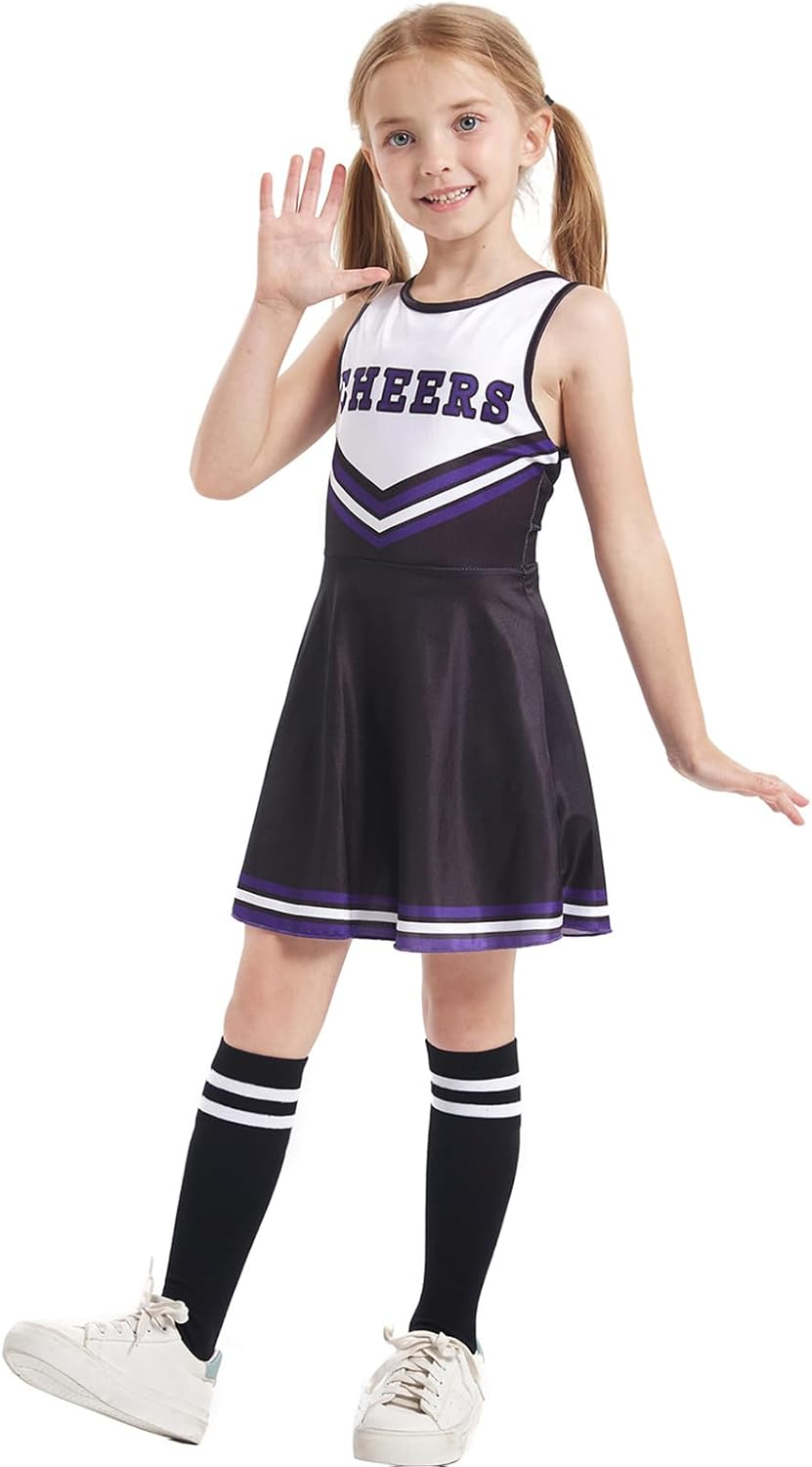Girls Cheerleader Costumes Musical Uniform Cheerleading Outfits Fancy Dress Pom Poms
