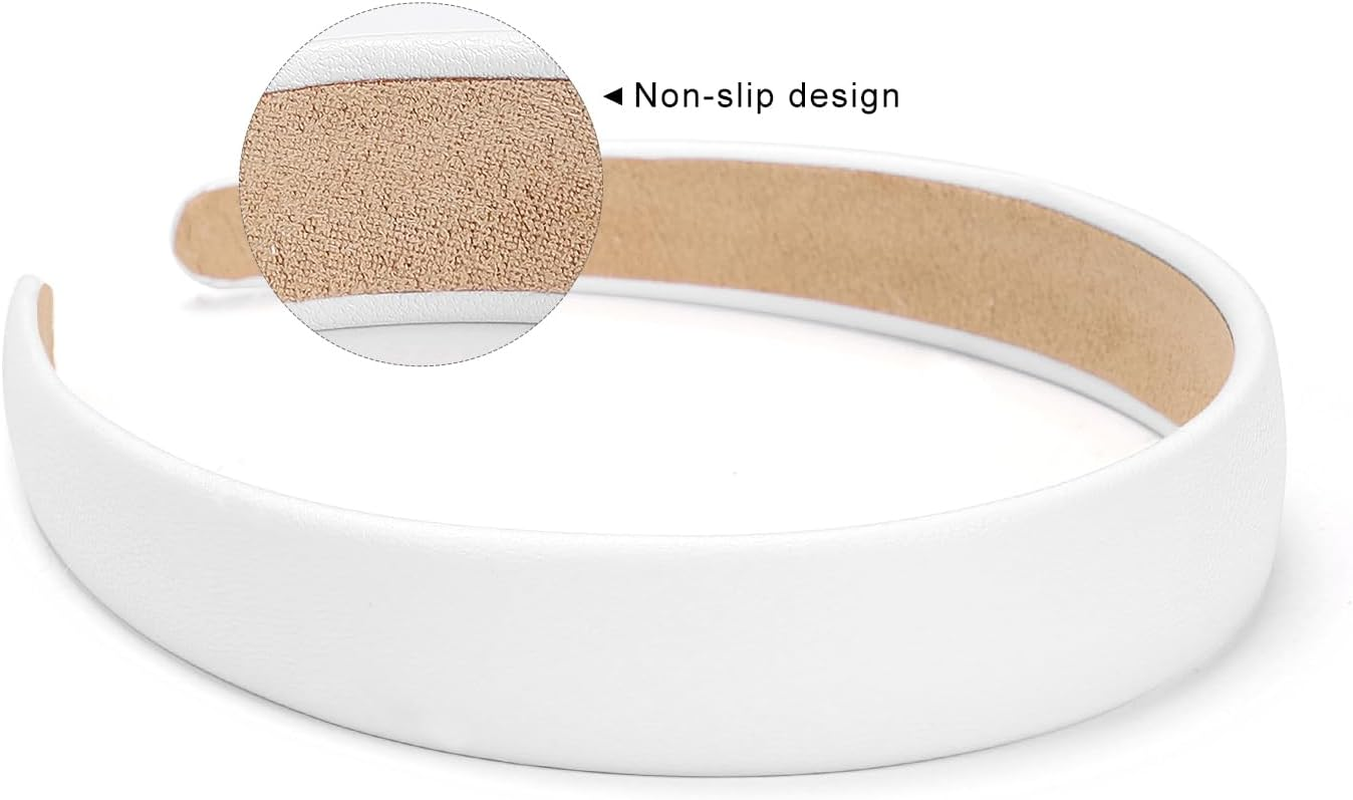 Wantgor 1 Inch PU Leather Headband, Wide Padded Hairband Fashion Hair Bands Cute Womens Headbands Holiday DIY Hair Accessories (White) image number 5