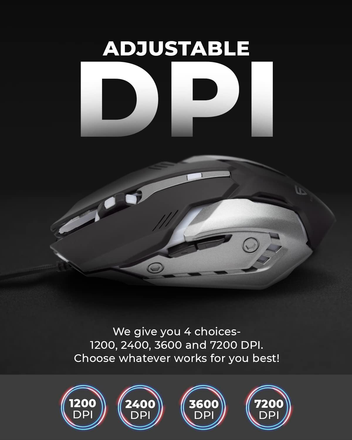 RAEGR Rapidgear X70 Gaming Keyboard & Mouse Set | Made of Aluminium Body | 4 Choices of Adjustable DPI | 3 Rainbow Lighting Modes, Instant Media Access | Gaming Mouse for Pc/Laptop/Mac - RG10359 image number 6