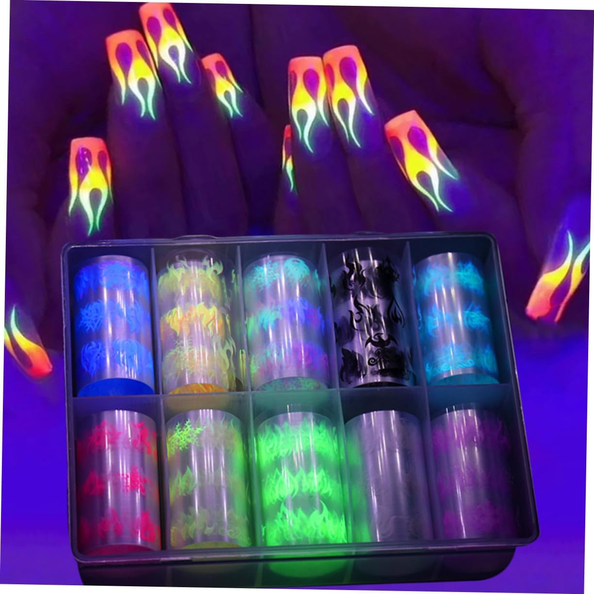 VALICLUD 10Rolls Holographic Flame Sky Nail Sticker Self-Adhesive Decals for Manicure Nail Art Decor image number 2
