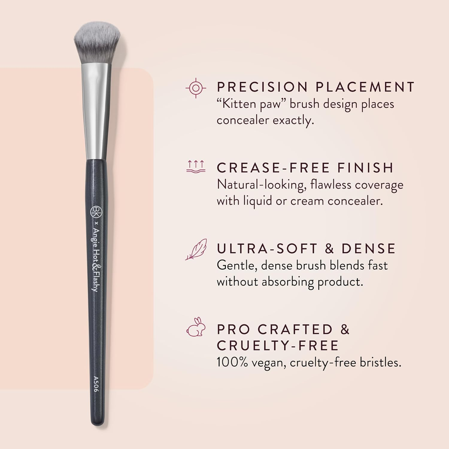 BK BEAUTY BRUSHES - ANGIE HOT & FLASHY A506 CONCEALER - Viral "Kitten Paw" Face Brush - Under-Eye Concealing and Contouring - Makeup Brushes image number 1