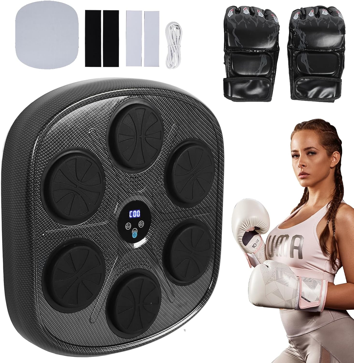 Smart Music Boxing Target, Adjustable Speed and Mode Electronic Training Machine with Gloves, for Home and Gym Use image number 2