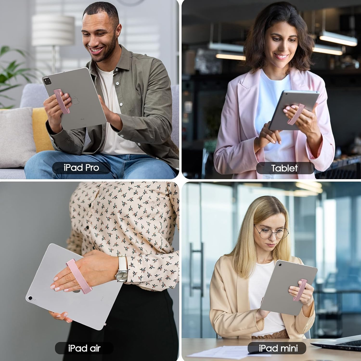 TECHGEAR Tablet Hand/Finger Grip Holder, Elastic Adhesive Grip Strap Universal Loop to Stick on Back of Tablets and Cases for Tablet, Ipad, Samsung Tabs, Lenovo, Handheld Devices and More - Pink - Rose Gold image number 4