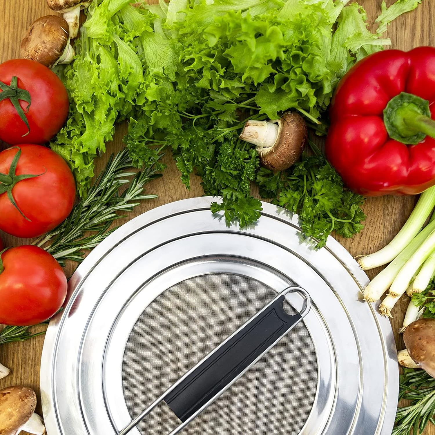 Westmark 12192270 Splash Guard for Pots and Pans with Diameter 20, 24 and 28 Cm, Heat-Insulated Handle, Stainless Steel, Silver/Black image number 3