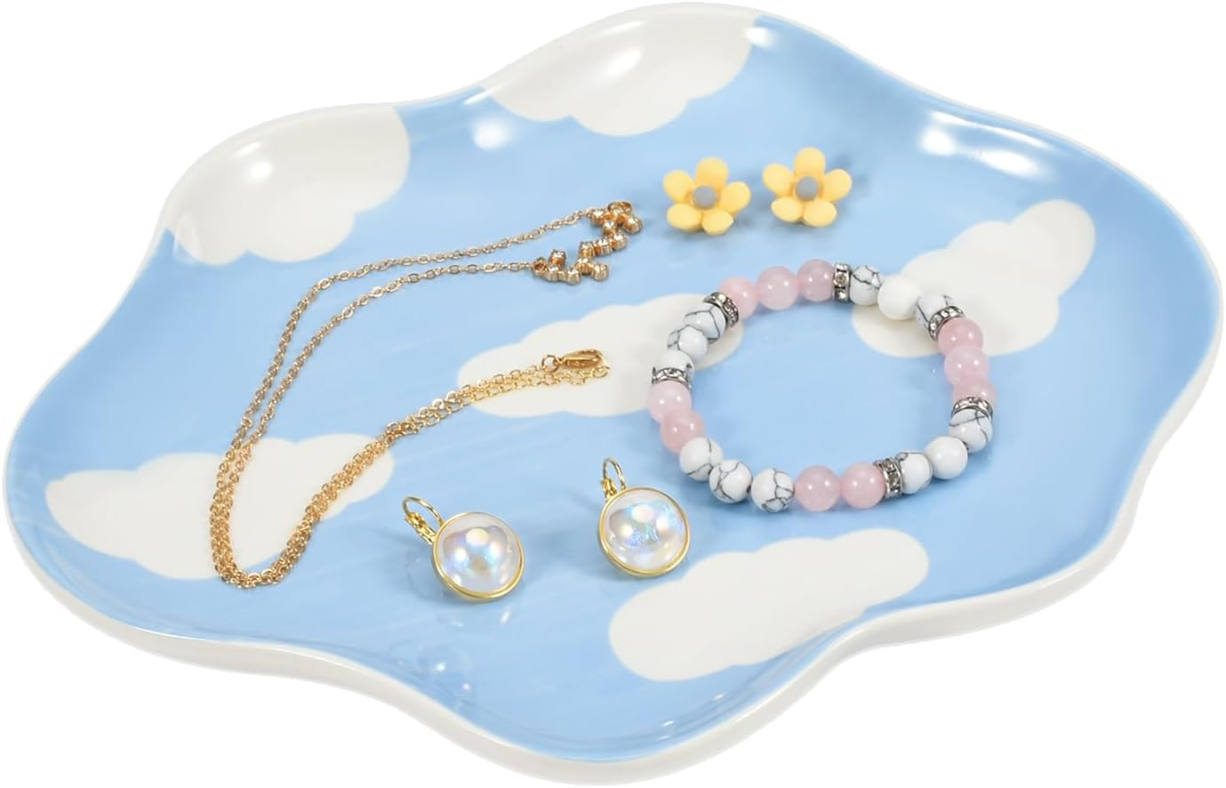 Koythin Jewelry Tray, Ceramic Jewelry Dish Trinket Tray Organizer, Checkered Pattern Aesthetic Decorative for Kitchen, Bathroom, Birthday Gift (Black and White Checkerboard)