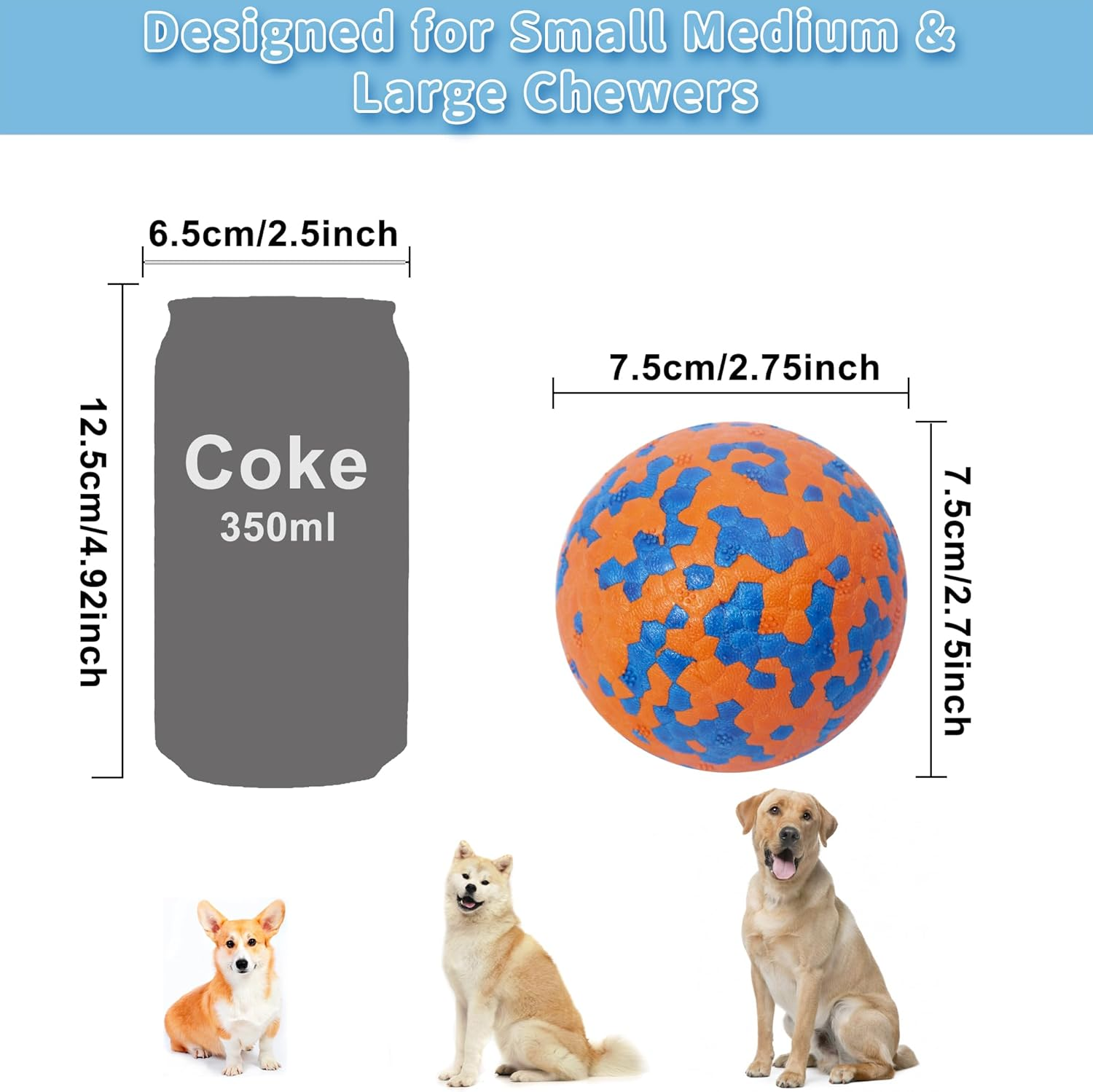 Cyperglory 2 Pack Indestructible Dog Tennis Balls for Aggressive Chewers: Interactive Pet Toys, Herding and Jolly Ball for Dogs, Durable, Bouncy, and Water Toy Fetch Balls (White, Orange) image number 1