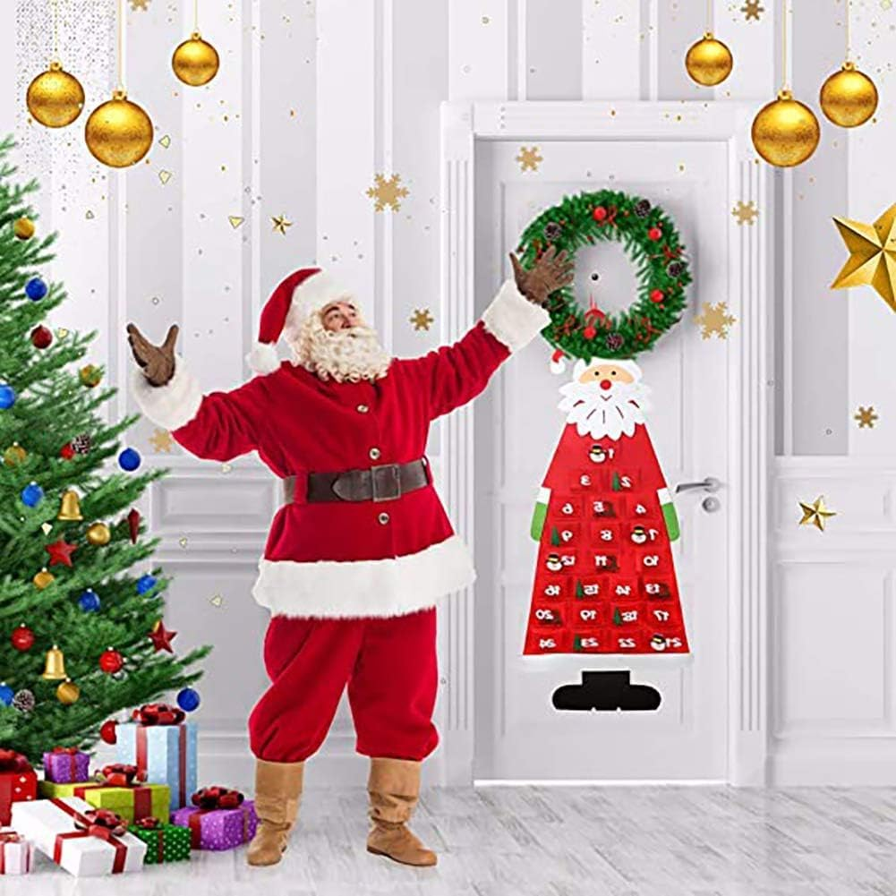 Advent Calendar,Felt Advent Calendar Wall Santa Advent Calendar with Pockets 24 Days Fabric DIY Hanging Pendant Creative Santa Claus Ornaments for Home Christmas Decoration Grey (Grey) image number 5