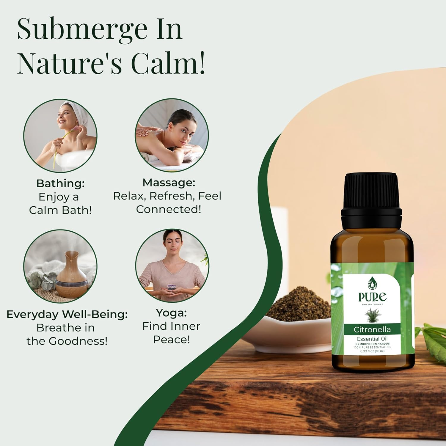 Pure Bio Citronella Oil | 100% Natural, Organic & Pure | Therapeutic Grade Essential Oil for Insect Repellent, Aromatherapy & Massage &ndash; 100 Ml image number 4