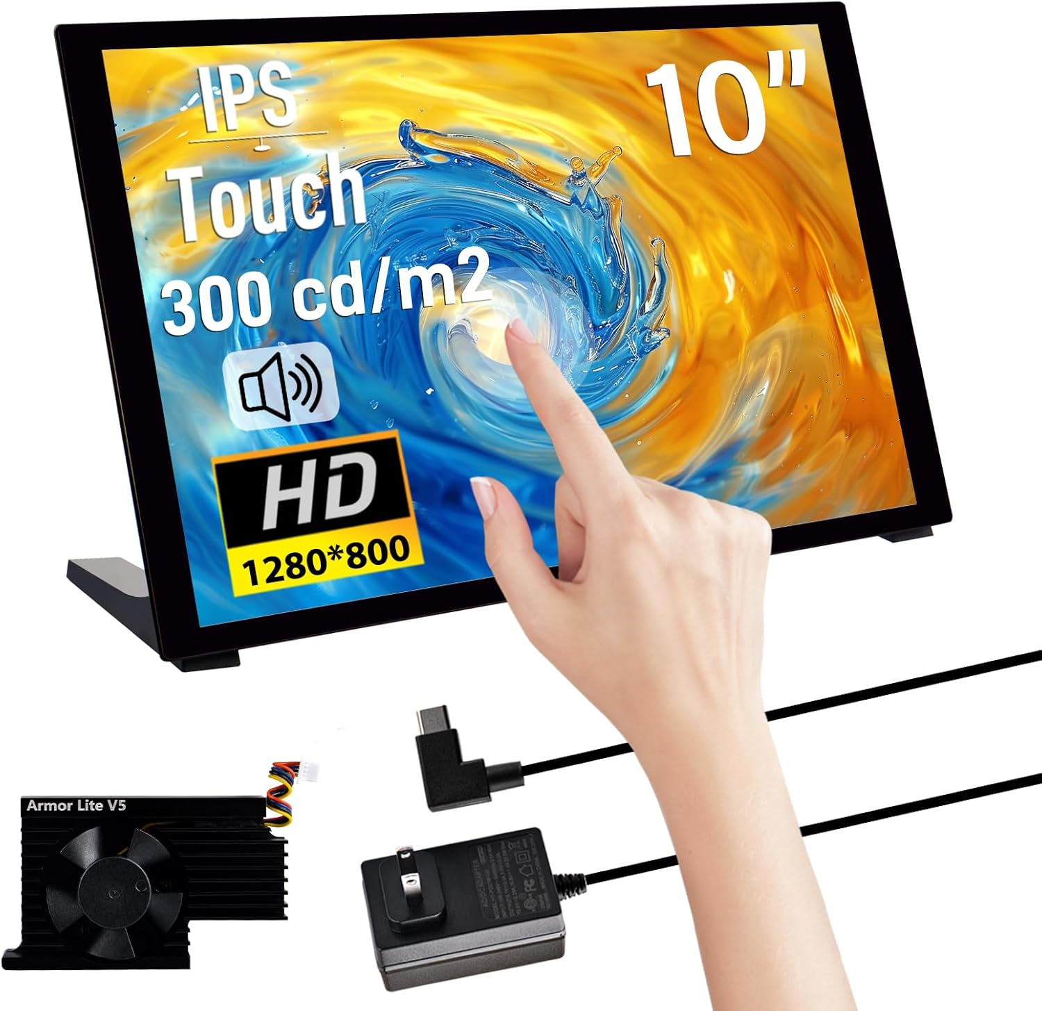 Geeekpi 10.1 Inch Capacitive Touchscreen HDMI Monitor for Raspberry Pi - IPS 1280X800 LCD Display with Dual-Speaker and Mount Hole for Pi 5/4B/3B+/3B/B+ Board image number 2