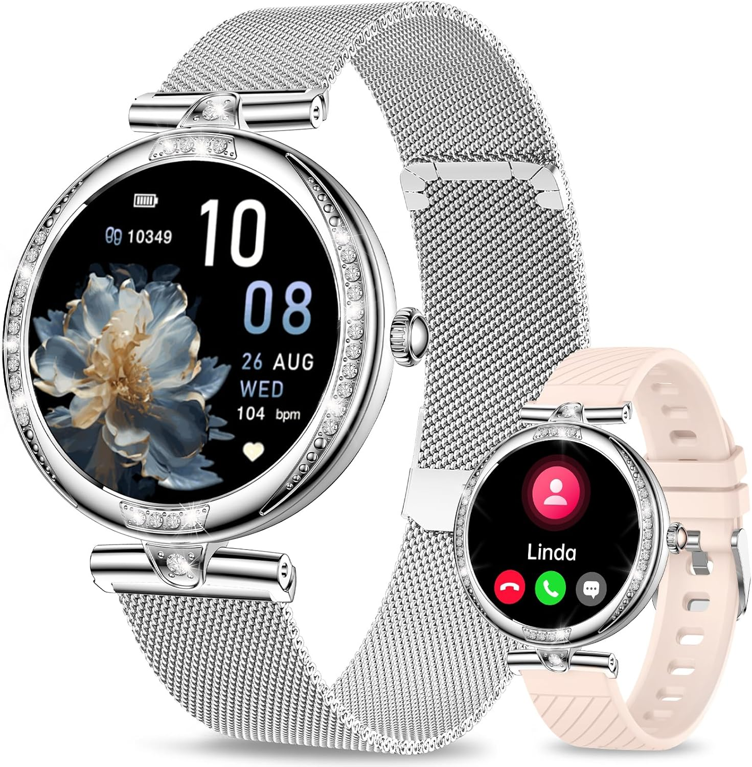 Smart Watch for Women Dial/Answer Call/2 Bands, 1.19" AMOLED HD Display, 100+ Sports Mode Fitness Tracker with Heart Rate/Sleep Monitor, IP68 Smartwatch Womens, Ios Android Ladies Smart Watches image number 2