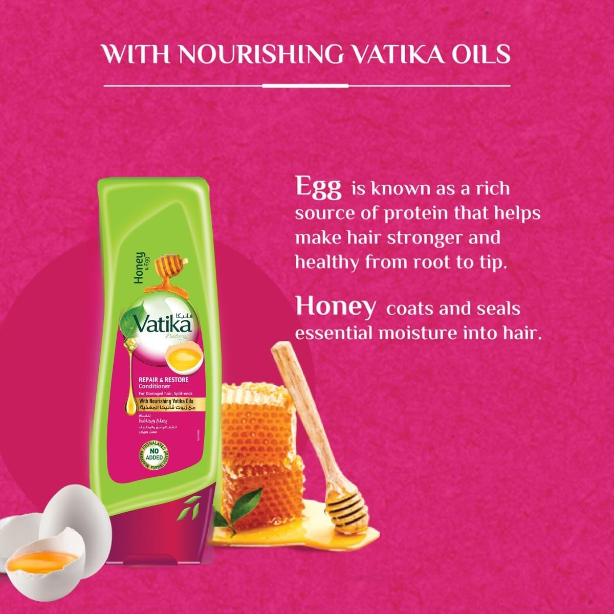 Vatika Naturals Repair & Restore Shampoo & Conditioner (2X400Ml) | Enriched with Honey & Egg | for Damaged Hair with Split Ends | Super Value Bundle Pack image number 5