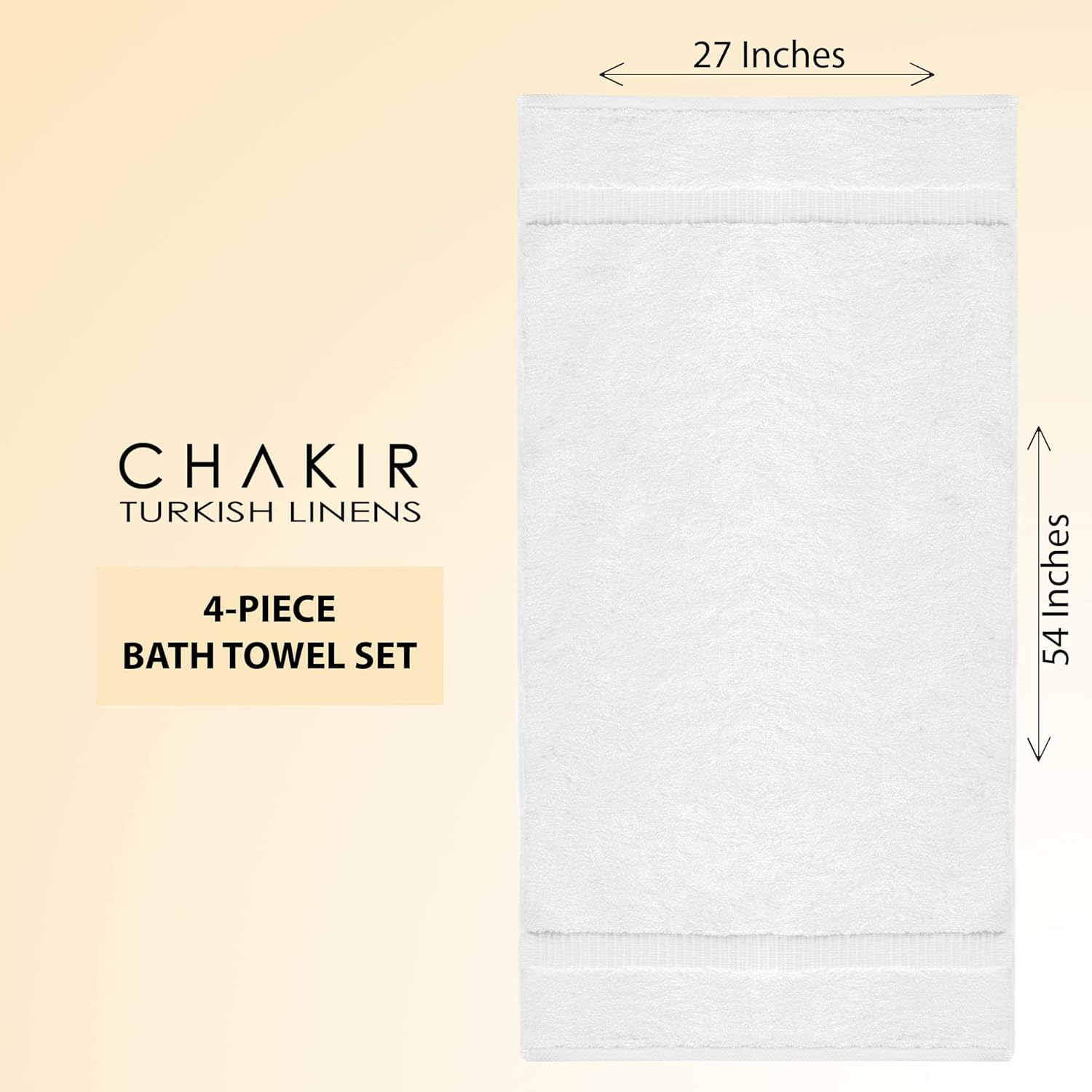 Luxury Hotel & Spa Bath Towel 100% Genuine Turkish Cotton, Set of 4, White image number 2