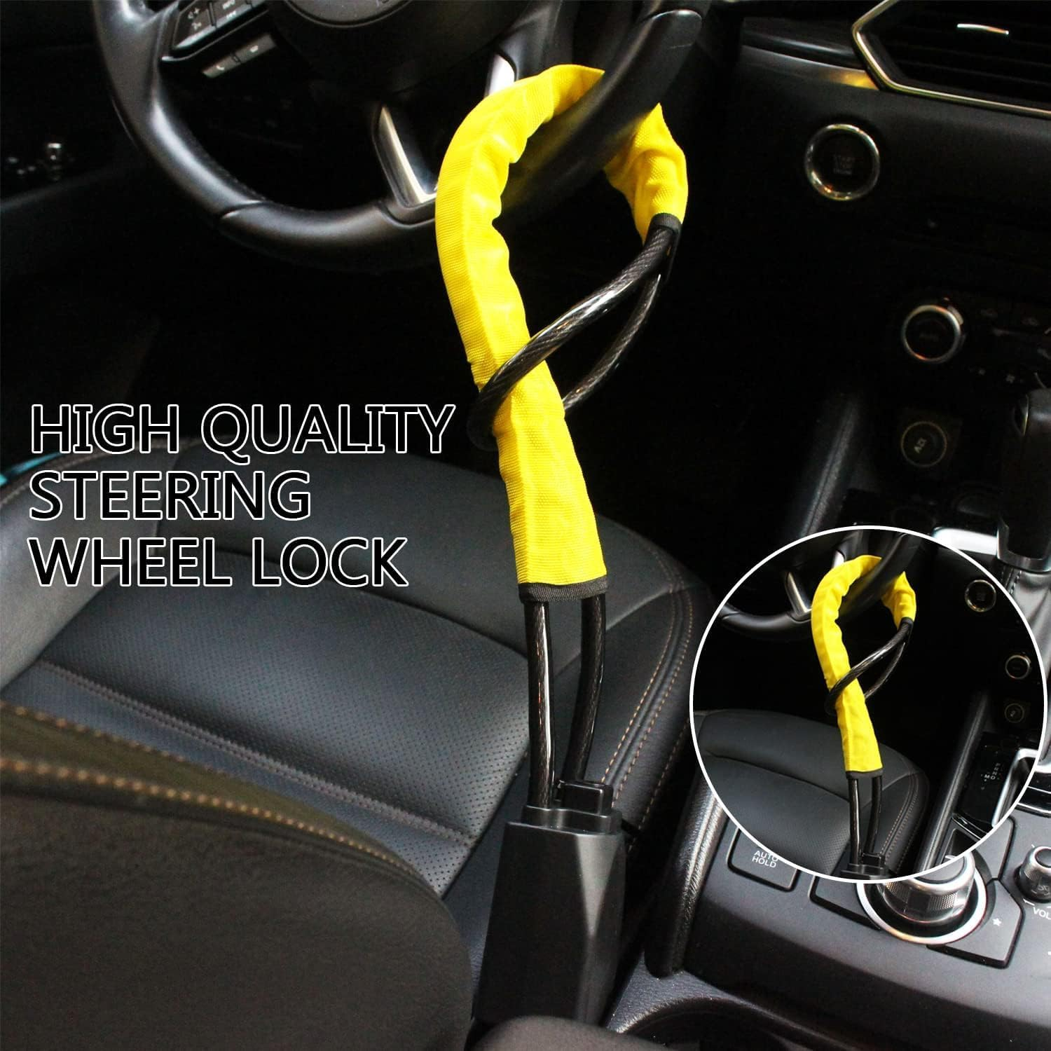 Steering Wheel Lock,Car Steering Wheel Lock,Max 45Cm Length Secure Car Device,With 3 Keys ABS, for Security Fit Most Vehicles Truck SUV Van Golf Cart, Yellow image number 6
