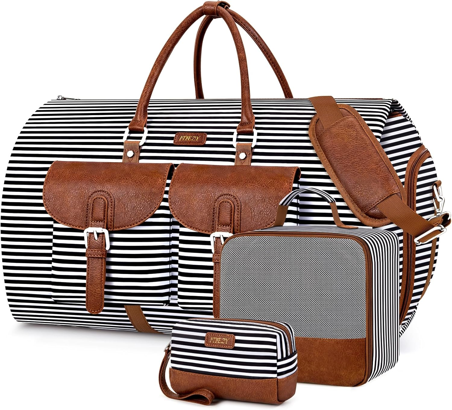 Garment Duffle Bag for Travel - Convertible Carry on Garment Duffel Travel Bag for Women Men Large Weekender Bag with Shoes Pouch 2 in 1 Hanging Suit Travel Duffel Bag 3Pcs Set, A02-Black