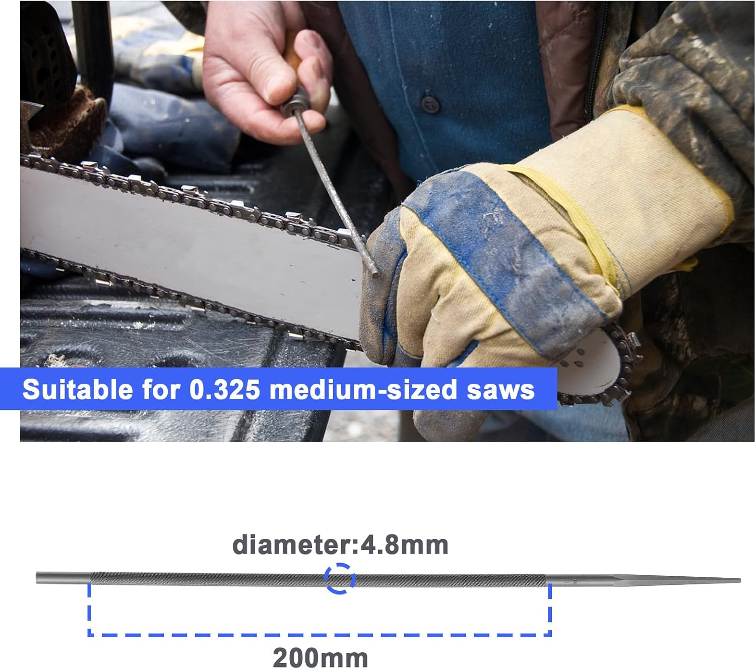 Ecsing 12Pcs round Chainsaw File Steel Chain Saw File Sharpener Accessories for 0.325 Medium Saws Chainsaw Sharpening File 4.8Mmx200Mm Silver image number 5