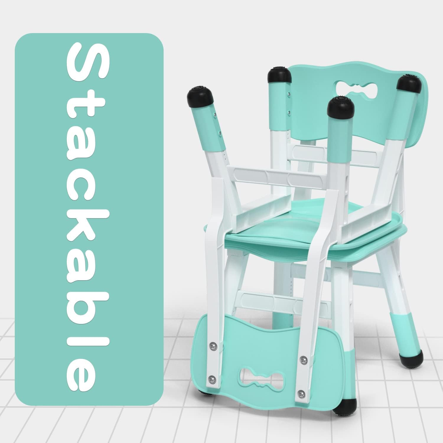 Adjustable Kid Chairs Indoor 3 Level Adjustable Suitable for Children Age 2-6. Maximum Load-Bearing 220LBS Suitable for Family Classroom and Nursery Child Seat Set (2-Pack-Mint Green) image number 6