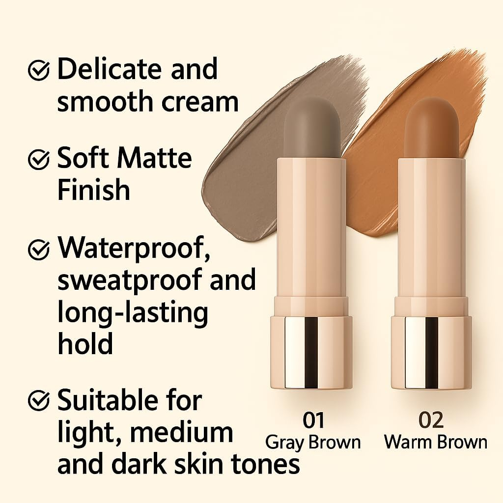 Cool Contour Makeup Stick - Soft Grey-Brown, Long-Lasting, Sweat-Proof Facial Bronzer for Natural Contouring - Rich, Easy-To-Blend Colour for Cheek, Nose and Jaw Contouring (01 Cold Grey)