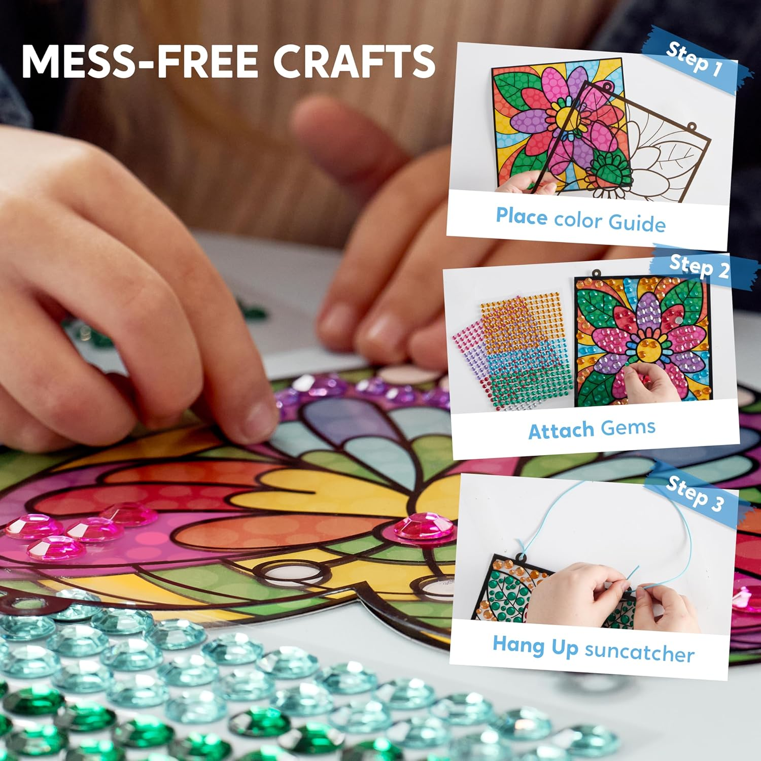 Klever Kits Window Art Making Kits Suncatcher 4Pcs, Gem Painting Kits, Suncatcher Art and Crafts for Kids 5 6 + Years image number 1