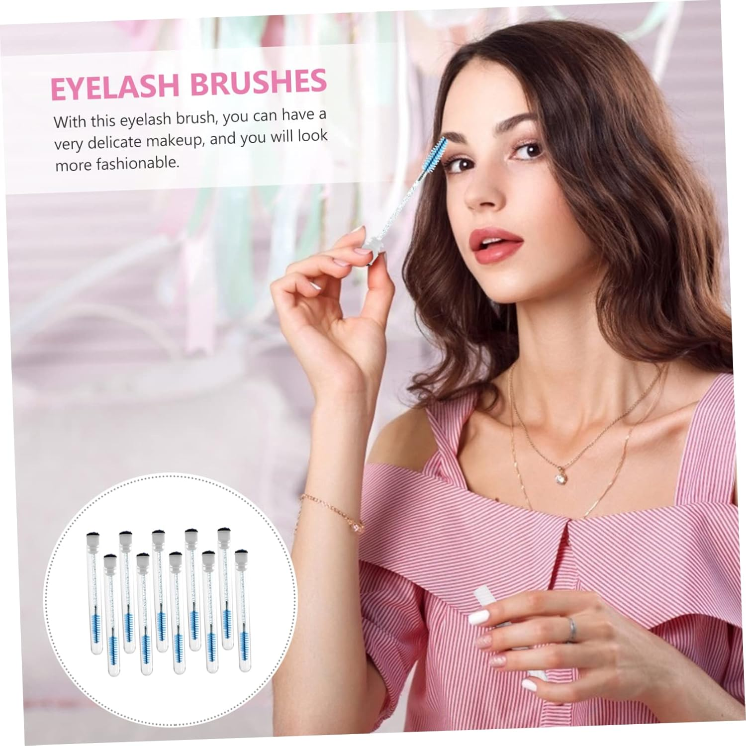 FRCOLOR 10Pcs Eyelash Comb and Eyebrow Brush Tube Set Navy Portable Lash Brow Applicators for Makeup and Eyelash Extension Application - Red image number 7