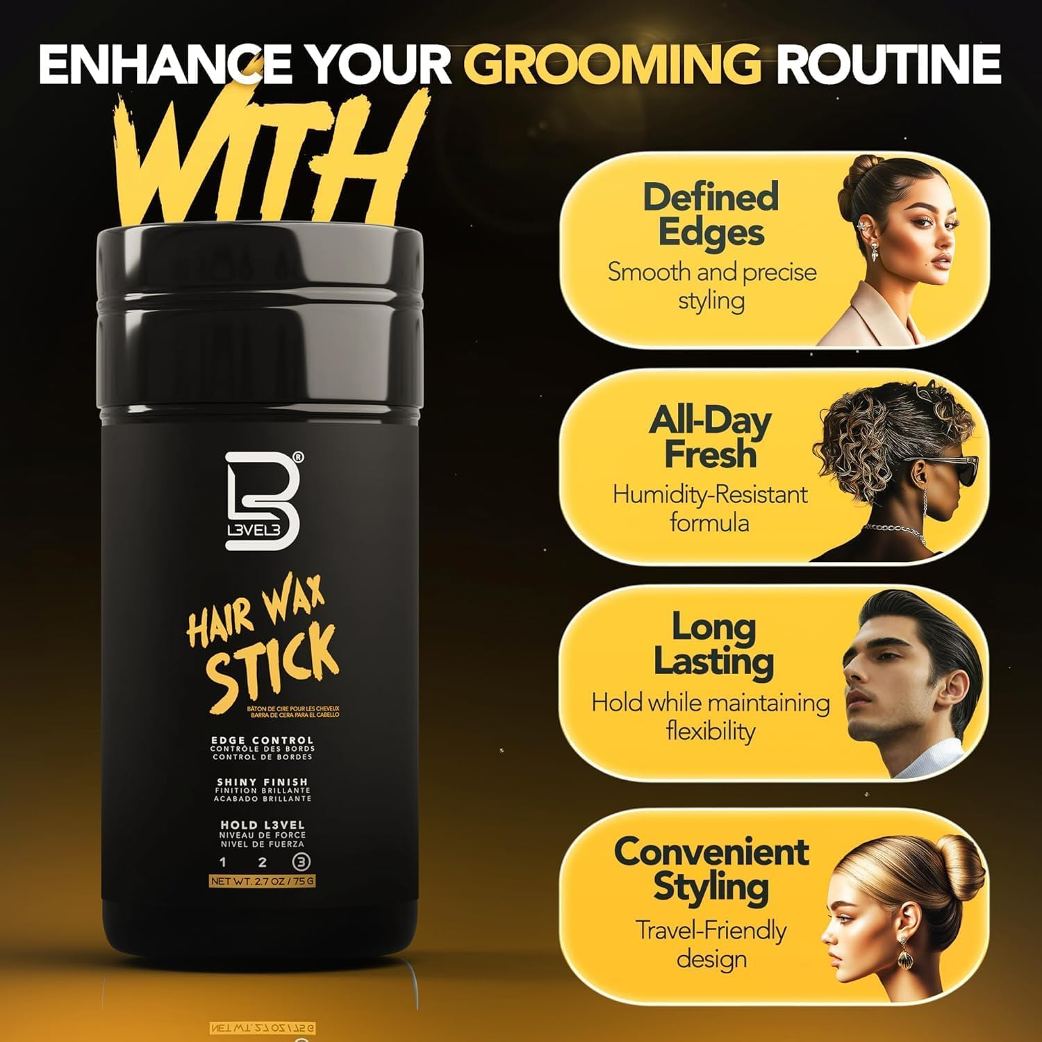 L3 Level 3 Hair Wax Stick - Hair Smoothing Stick with Coconut Oil and Mineral Oil image number 3