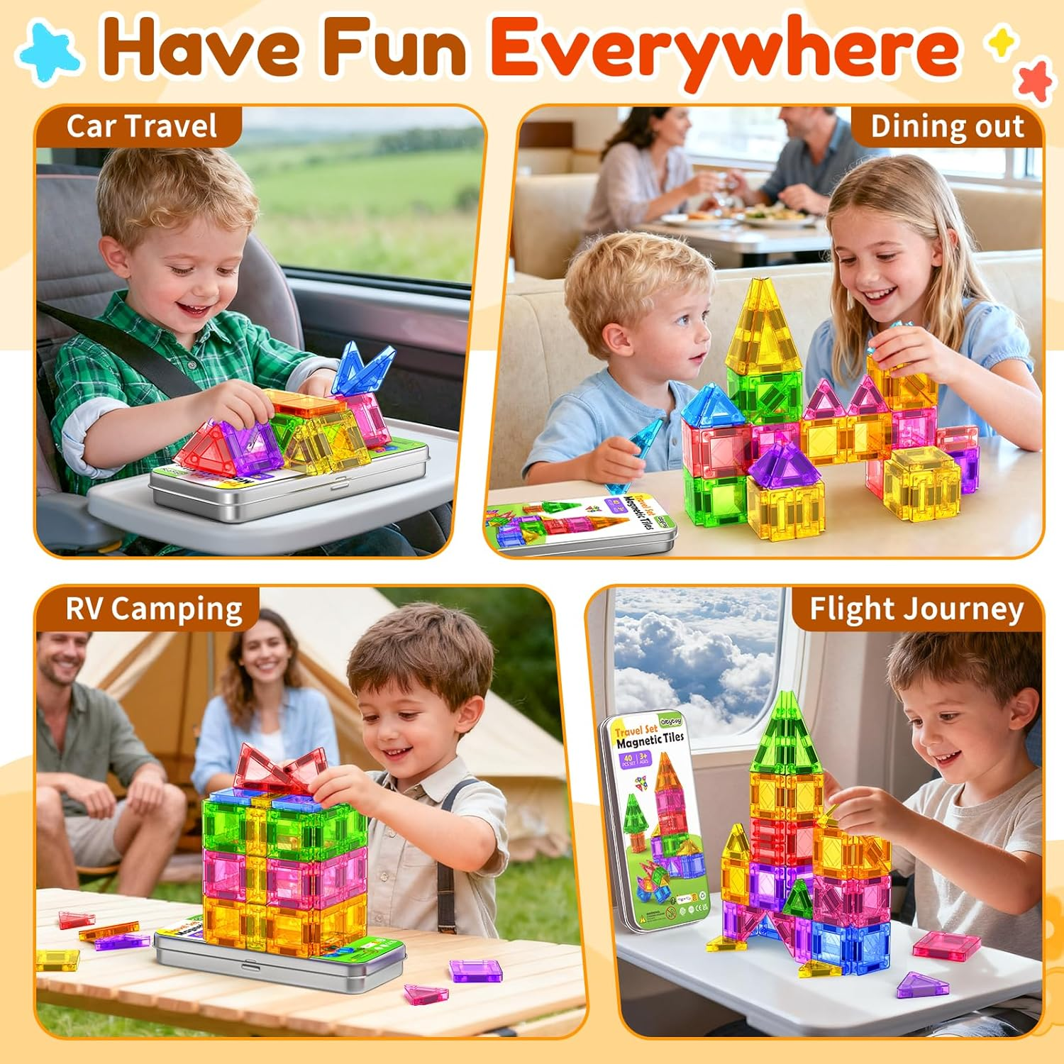 40PC Travel Magnetic Tiles for Kids Ages 3-5 with Iron Box Magnet Mini Building Blocks Kids Plane Toys for 3 4 5 6 7+Year Old Boys Girls Toddler Preschool STEM Construction Christmas Birthday Gifts image number 4