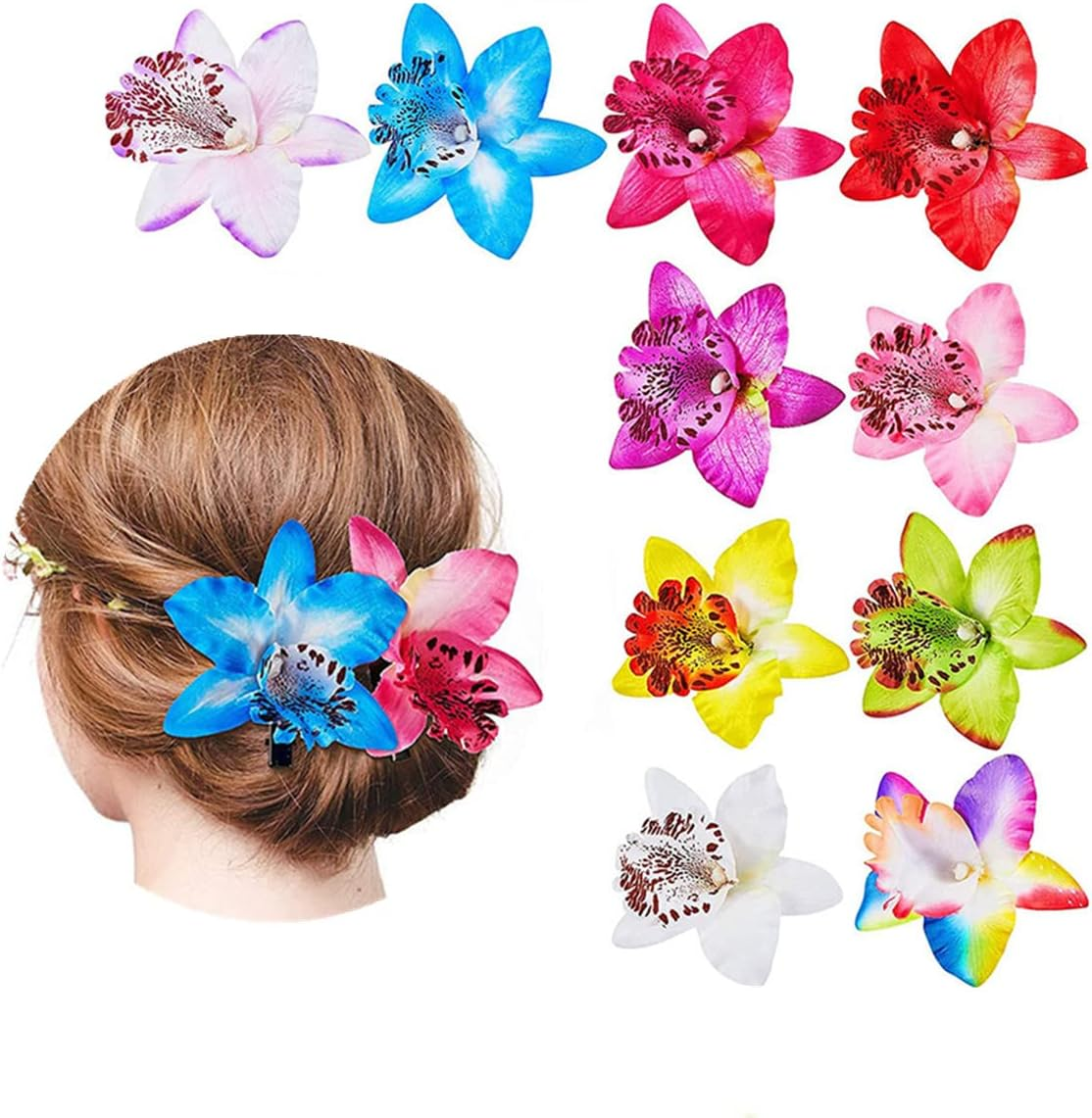 Flowers Hair Clips, 10PCS Orchid Flower Alligator Clips, Bohemian Flower Hairpin, Artificial Tropical Flower Hair Clip for Women and Girls image number 5