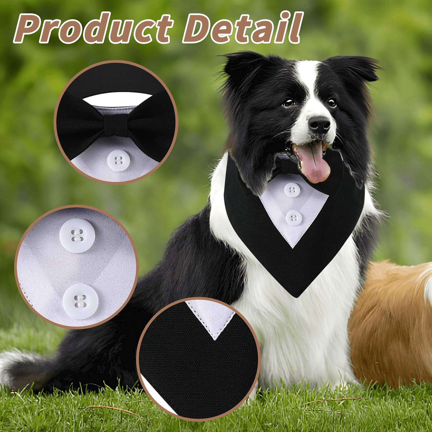 Dog Tuxedo Wedding Bandana Collar with Bow Tie Adjustable Dog Tuxedo Suit Formal Dog Costumes Pet Party Tux for Small Medium Large Dogs Pets(M) image number 4