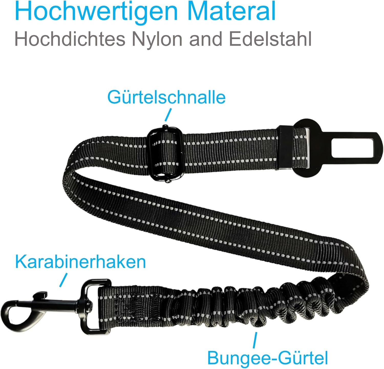 EASERIA Dog Seat Belt for Car, Premium Car Dog Belt, Elastic Dog Seat Belt with Shock Absorption, Adjustable Length 50-72-80 Cm, for Small and Medium Dogs, Blue image number 2