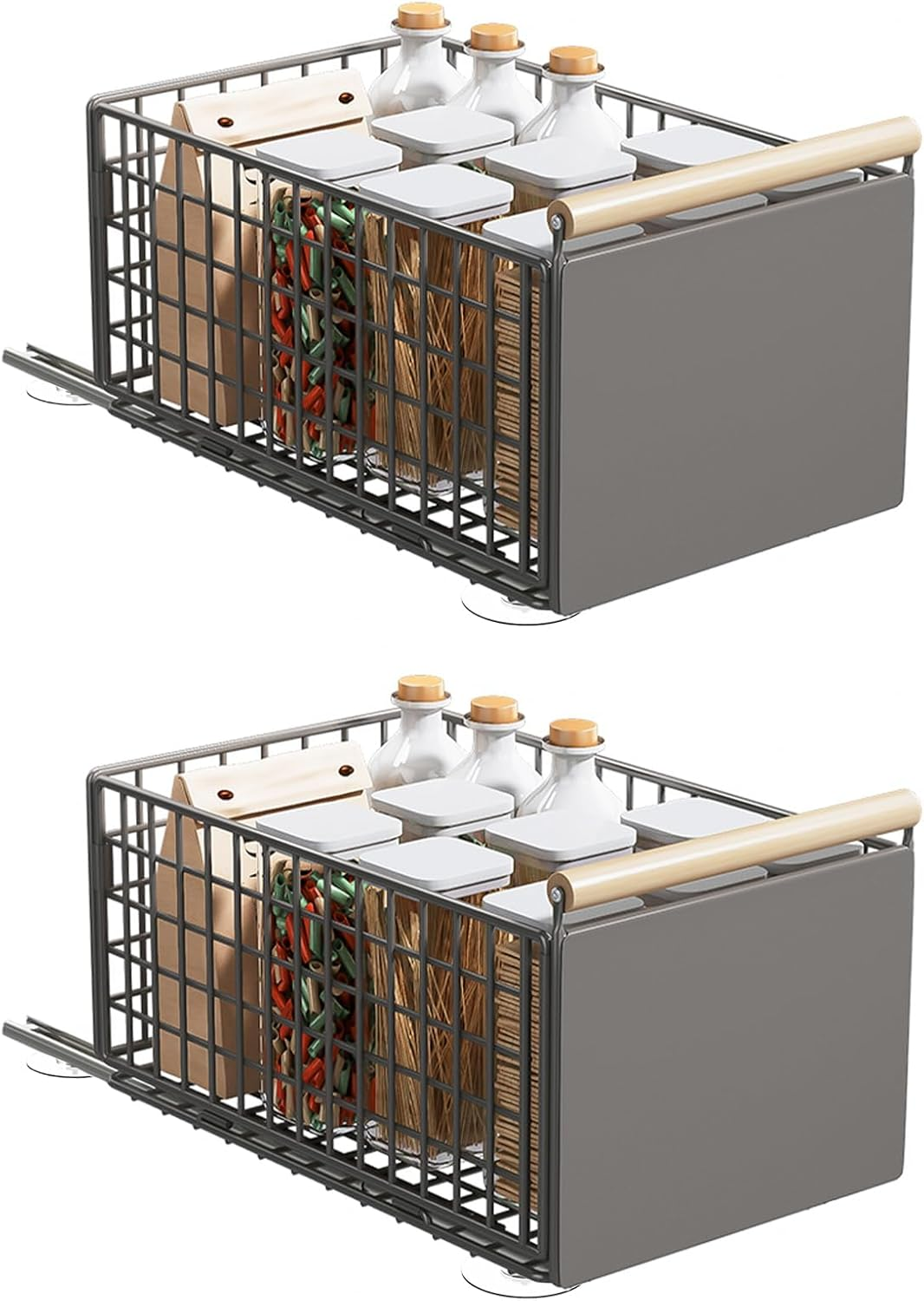 Kitchess 2 Pack Pull Out Drawers for Cabinets, Large Pull Out Cabinet Organizer for Kitchen Storage & Organisation, Foldable Slide Out Drawer Storage for Kitchen, Pantry, Shelves