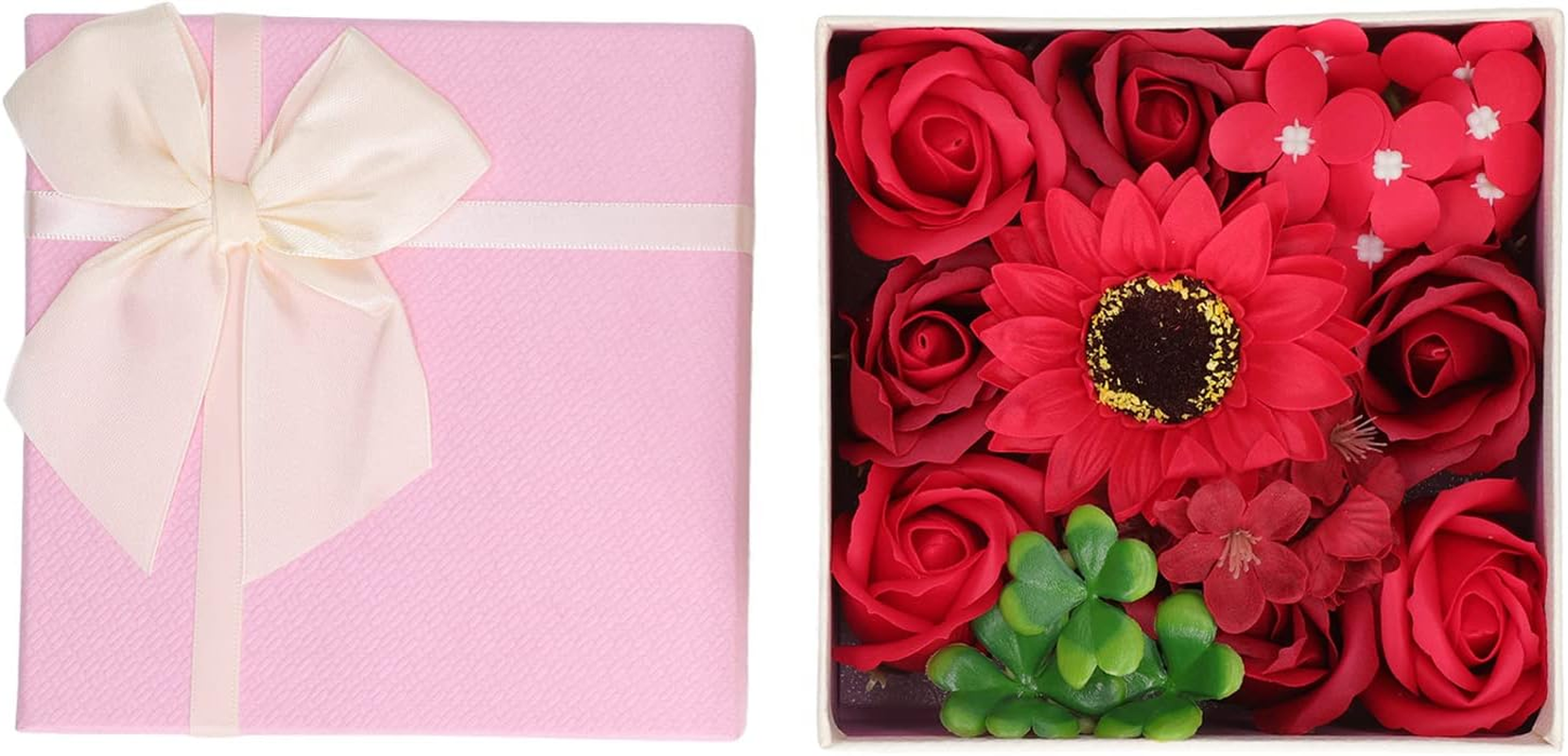 Bath Soap Flower, Flower Soap Gift Box, Simulation Flower Bath Soap Women Exquisite Flower Soap Gift Box for Birthday Valentines Day Christmas (Red)