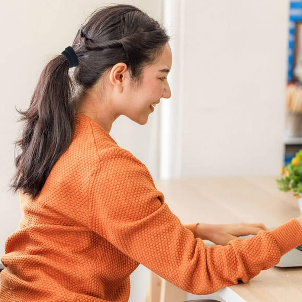 20 Pack Black Terry Cloth Knit Stretchy Elastic Wide Thick Hair Ties Scrunchies Elastics Hairbands Rubber Hair Bands Ties Ring Ponytail Holder Ponytail Twist Hair Accessories for Women Girl image number 5