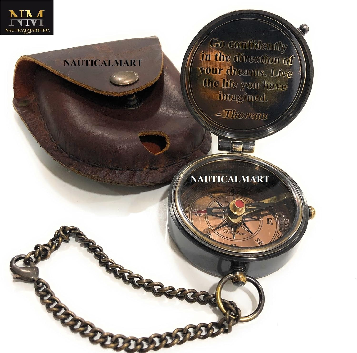 Thoreau'S Go Confidently Quote Engraved Compass with Stamped Leather Case, Camping Compass, Boating Compass, Gift Compass, Graduation Day Gifts image number 2