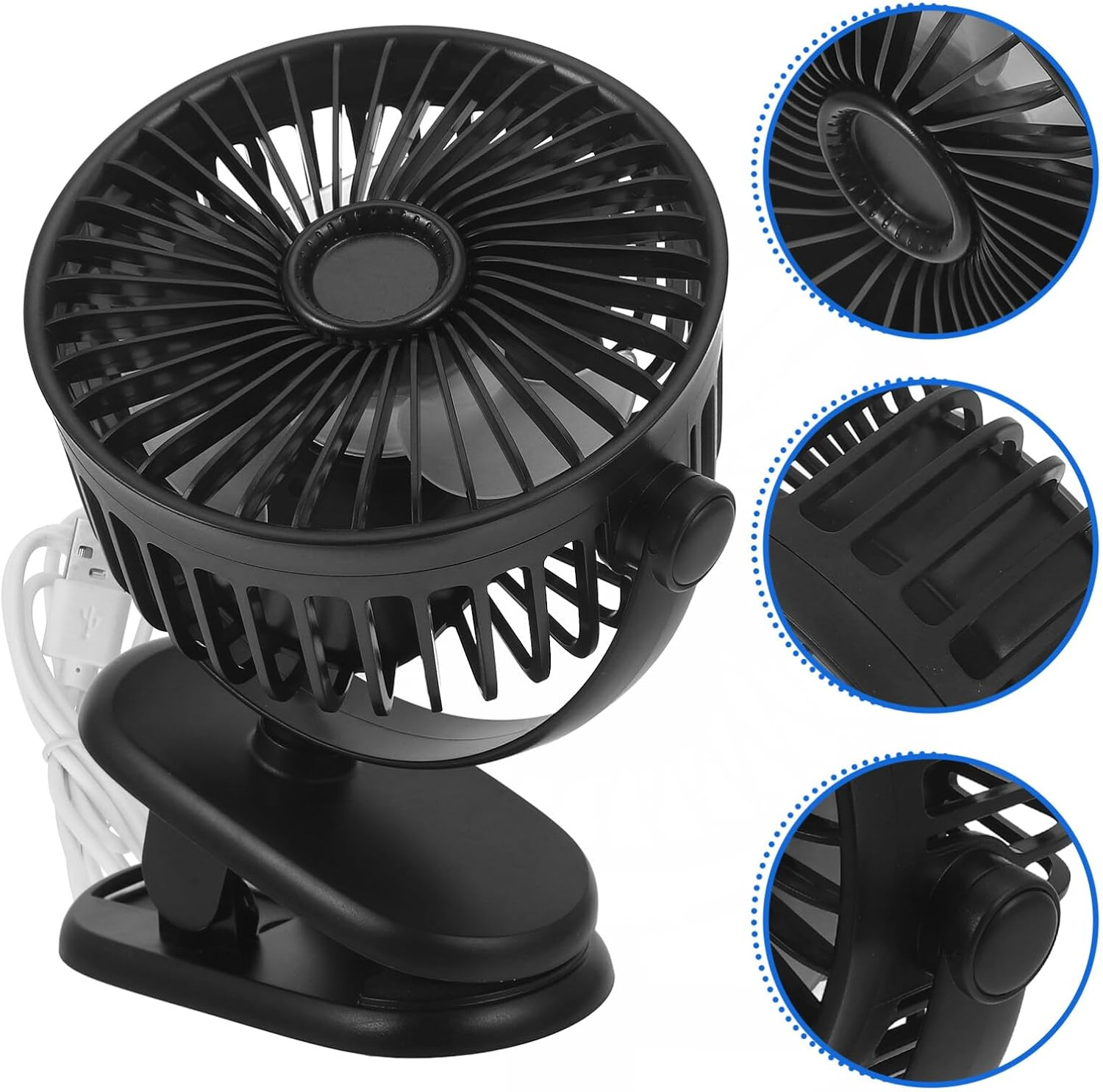 Cabilock Clip on Oscillating Mini Desk Fan USB Corded Table Fan Two-Speed Adjustment Sturdy Material Compact for Home Office Dorm Study Library Games Room Black image number 3